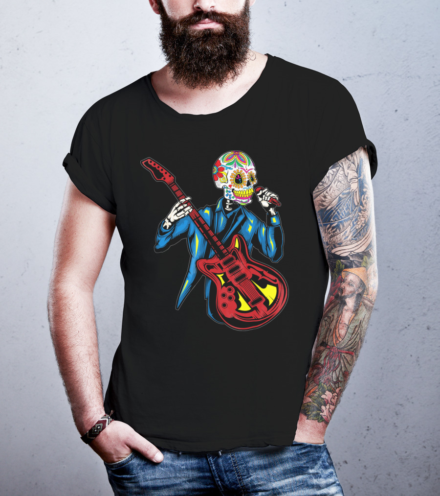 Sugar Skull Playing Guitar Cinco De Mayo T-Shirt