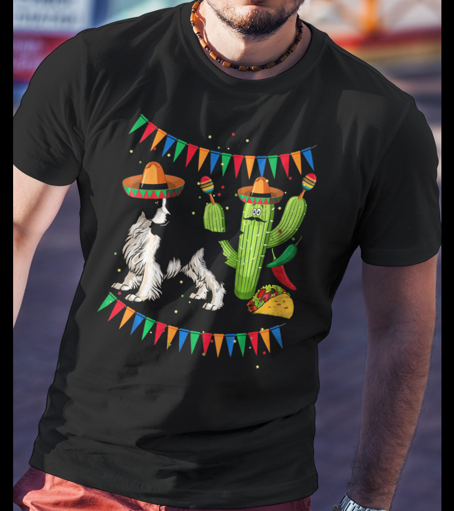 Sombrero English Springer Spaniel Dog With Cactus And Taco Fiesta T-Shirt
