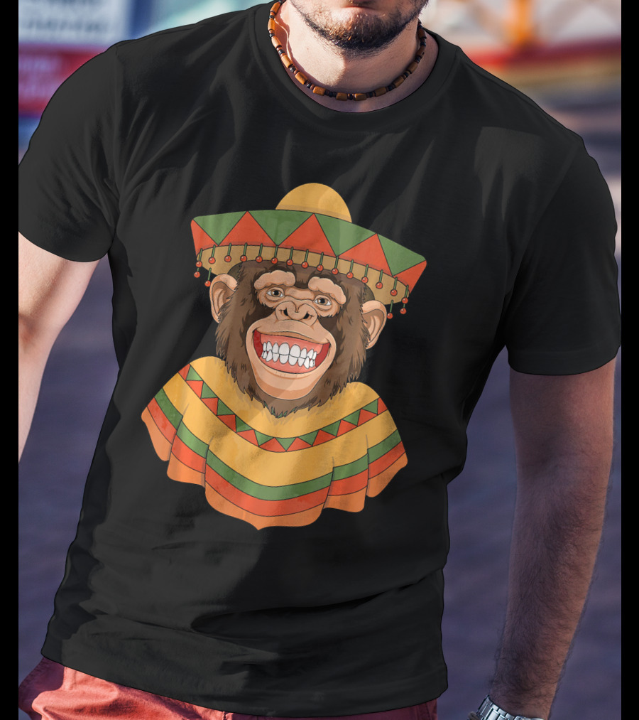 Cinco De Mayo Monkey Sombrero And Poncho T-Shirt