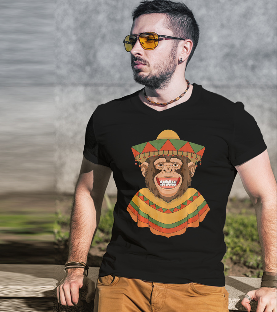 Cinco De Mayo Monkey Sombrero And Poncho T-Shirt