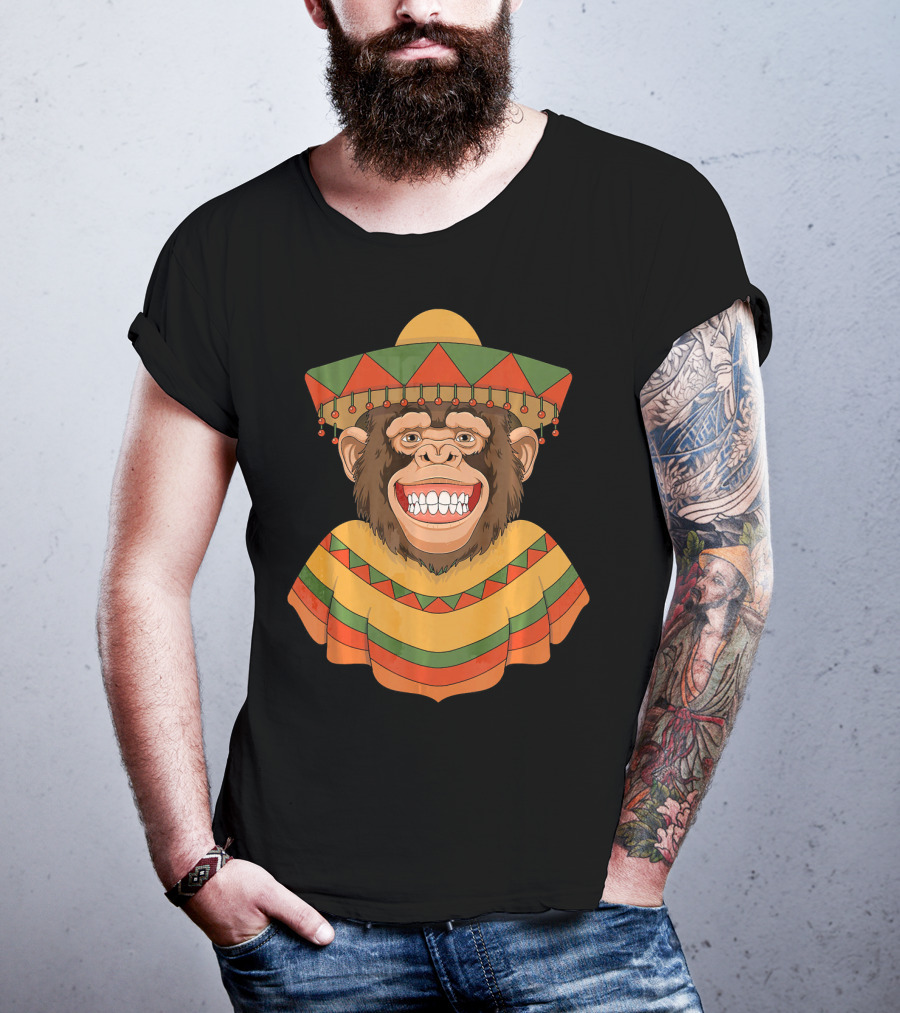Cinco De Mayo Monkey Sombrero And Poncho T-Shirt