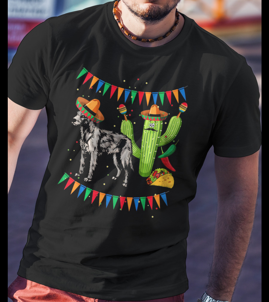 Sombrero Irish Wolfhound Dog Mexico Cinco Cactus Fiesta T-Shirt