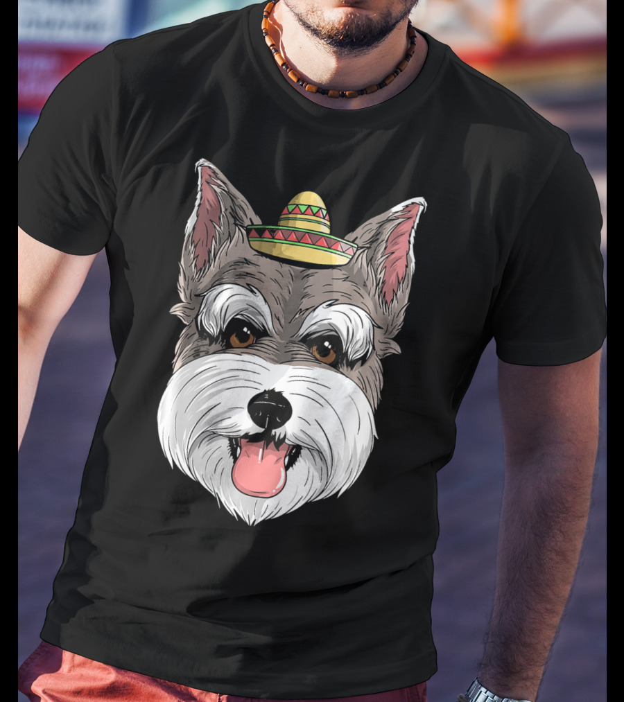 Schnauzer Dog Wearing Sombrero For Cinco De Mayo Fiesta T-Shirt