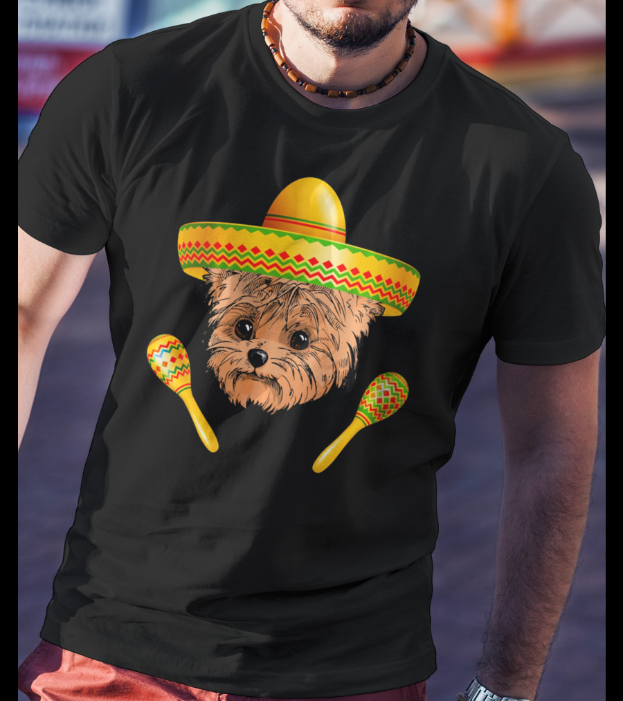 Funny Cinco De Mayo Yorkie Sombrero Maracas T-Shirt
