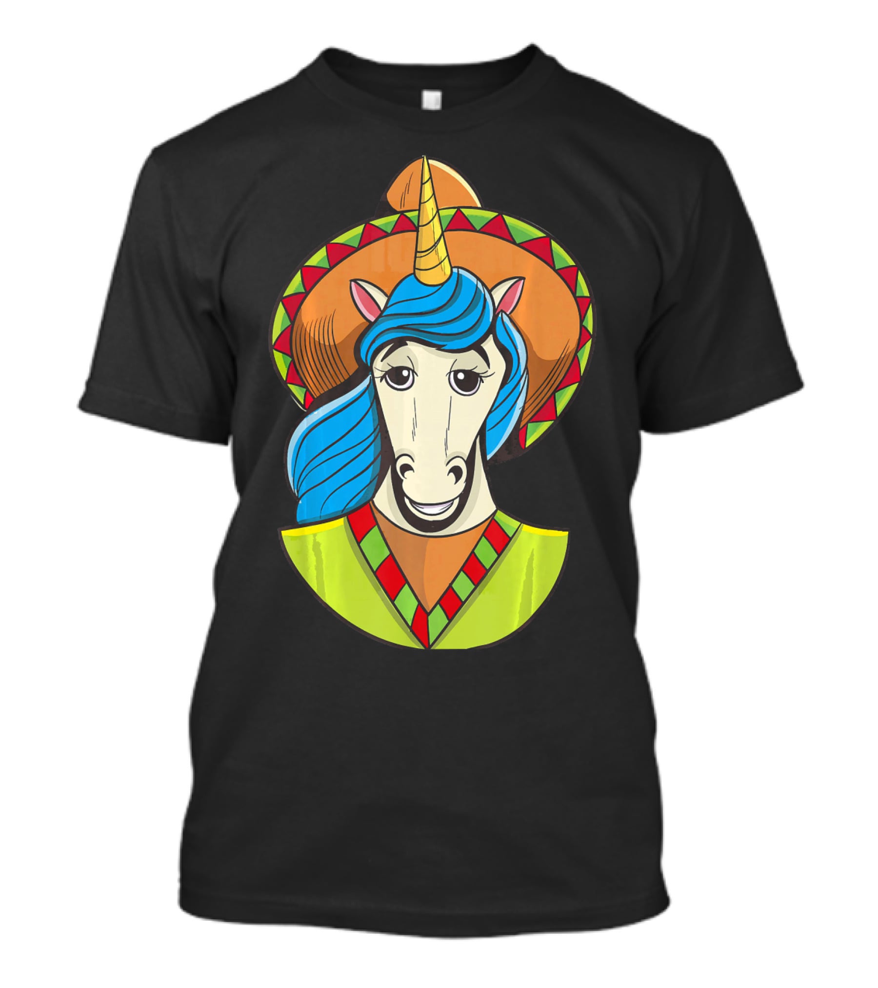 Hispanic Unicorn In Sombrero With Colorful Mane For Cinco T-Shirt