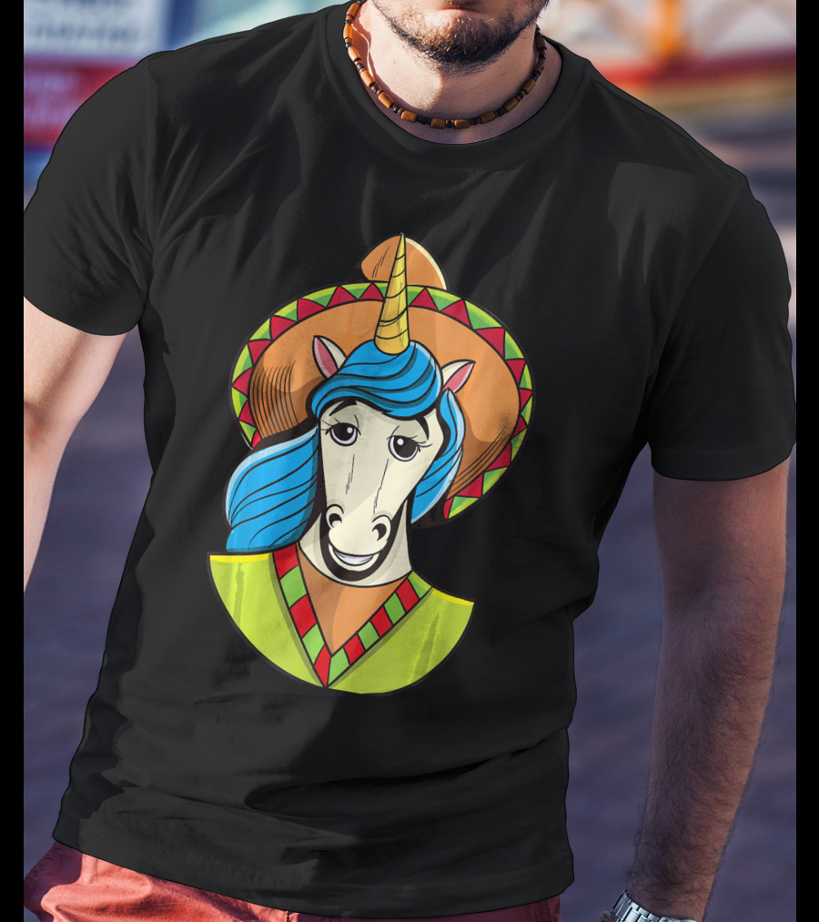 Hispanic Unicorn In Sombrero With Colorful Mane For Cinco T-Shirt