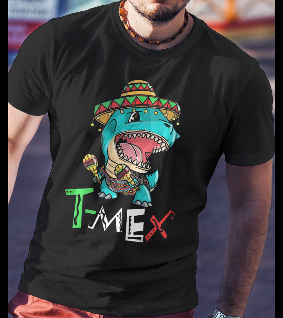 T-Mex Dinosaur Rex Mexican Sombrero And Maracas T-Shirt