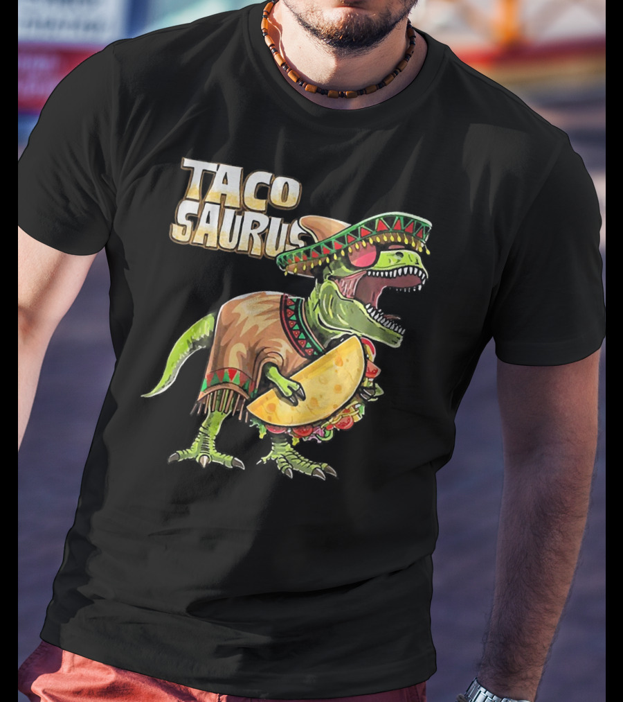 Tacosaurus Dinosaur Wearing Sombrero And Serape Holding Taco T-Shirt