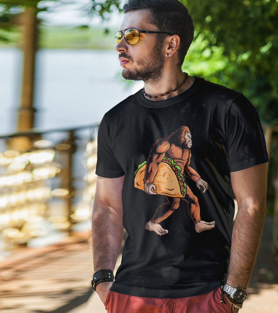 Bigfoot Carrying Giant Taco For Cinco De Mayo T-Shirt