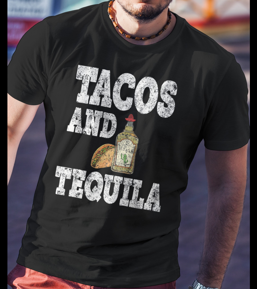 Tacos And Tequila With Bottle And Sombrero For Cinco De Mayo T-Shirt
