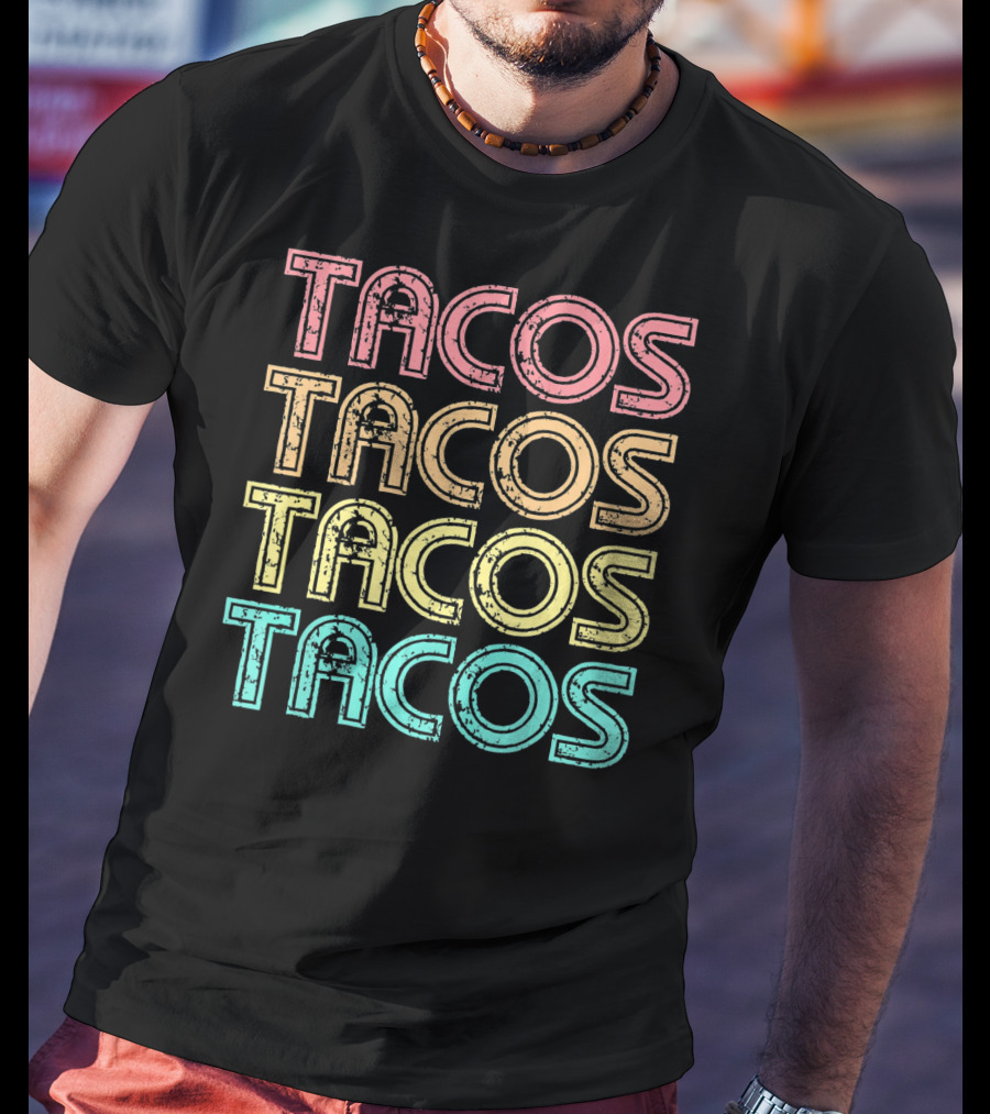Vintage Retro Tacos Tuesday Mexican Tacos Multicolor T-Shirt