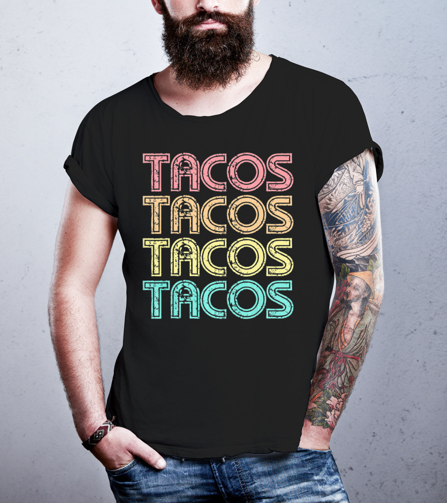 Vintage Retro Tacos Tuesday Mexican Tacos Multicolor T-Shirt