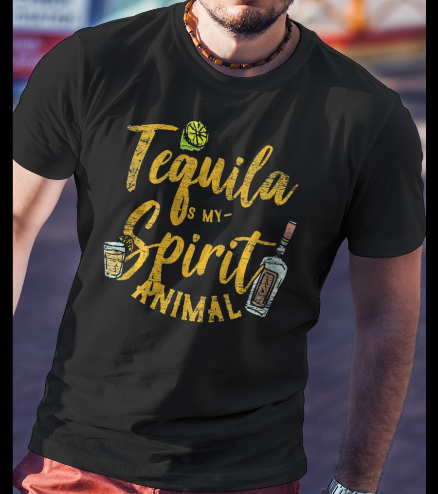 Tequila Is My Spirit Animal Lime Glass Bottle T-Shirt