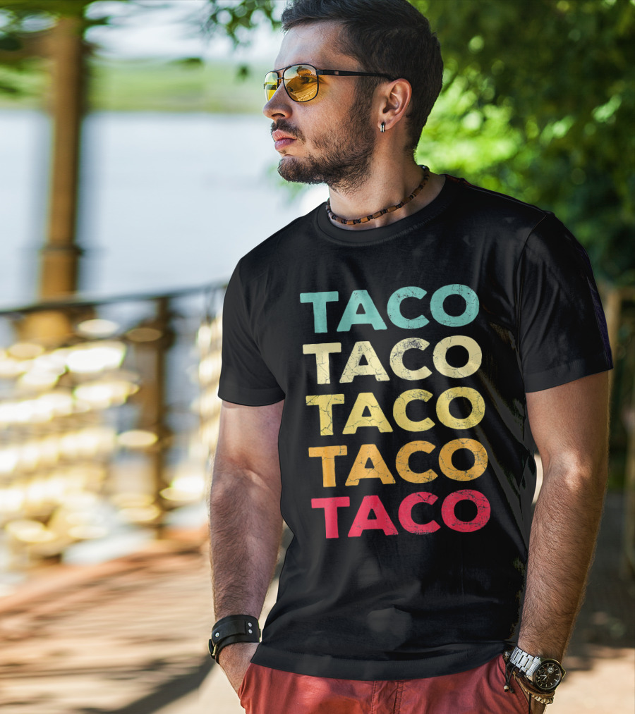 Retro Taco Tuesday Cinco De Mayo Celebration Multicolored Textured Typography T-Shirt