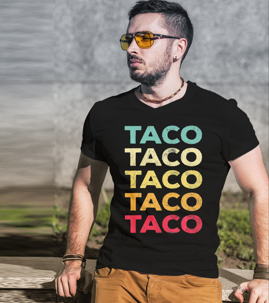 Retro Taco Tuesday Cinco De Mayo Celebration Multicolored Textured Typography T-Shirt