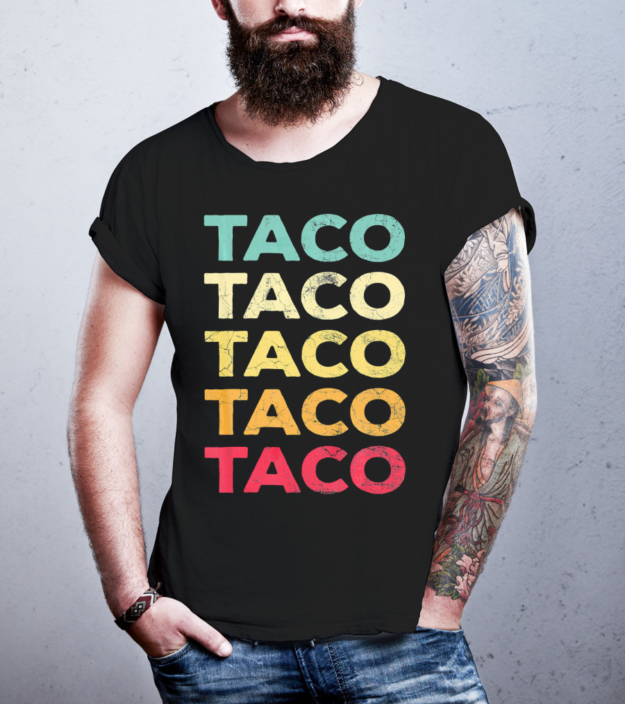 Retro Taco Tuesday Cinco De Mayo Celebration Multicolored Textured Typography T-Shirt