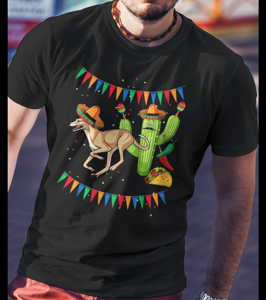 Sombrero Greyhound Dog Mexico Cinco De Mayo Cactus Taco Fiesta T-Shirt