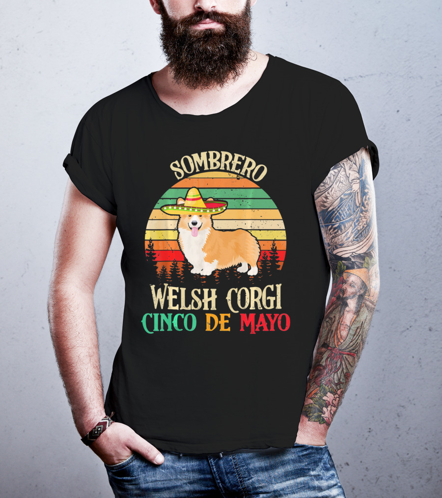 Sombrero Welsh Corgi Cinco De Mayo Vintage Sunset T-Shirt