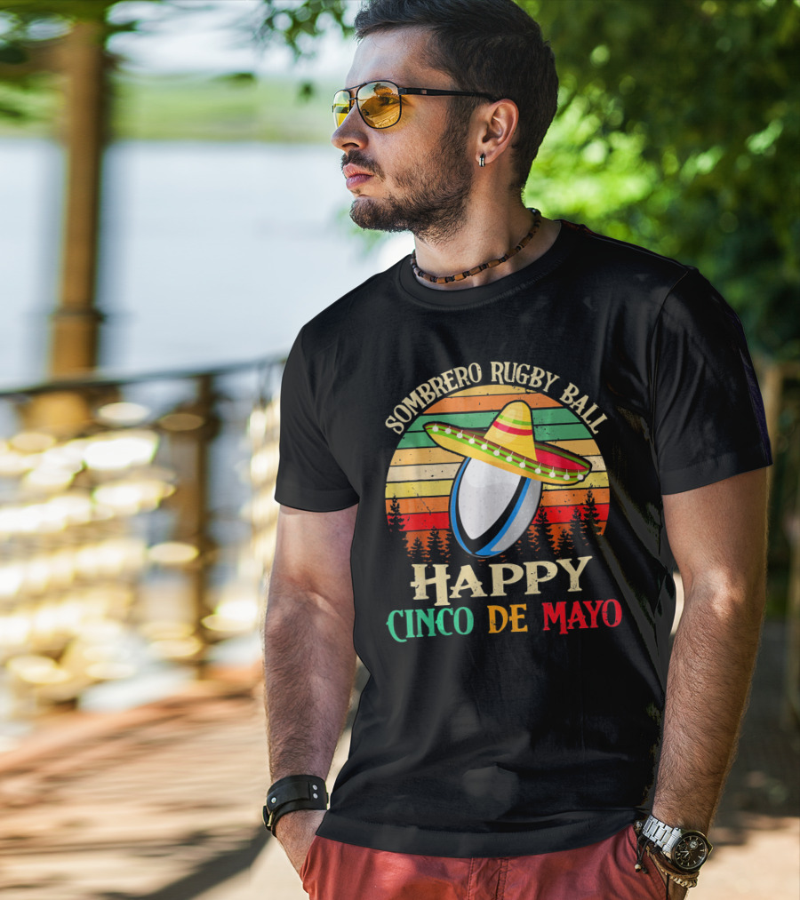 Sombrero Rugby Ball Happy Cinco De Mayo T-Shirt