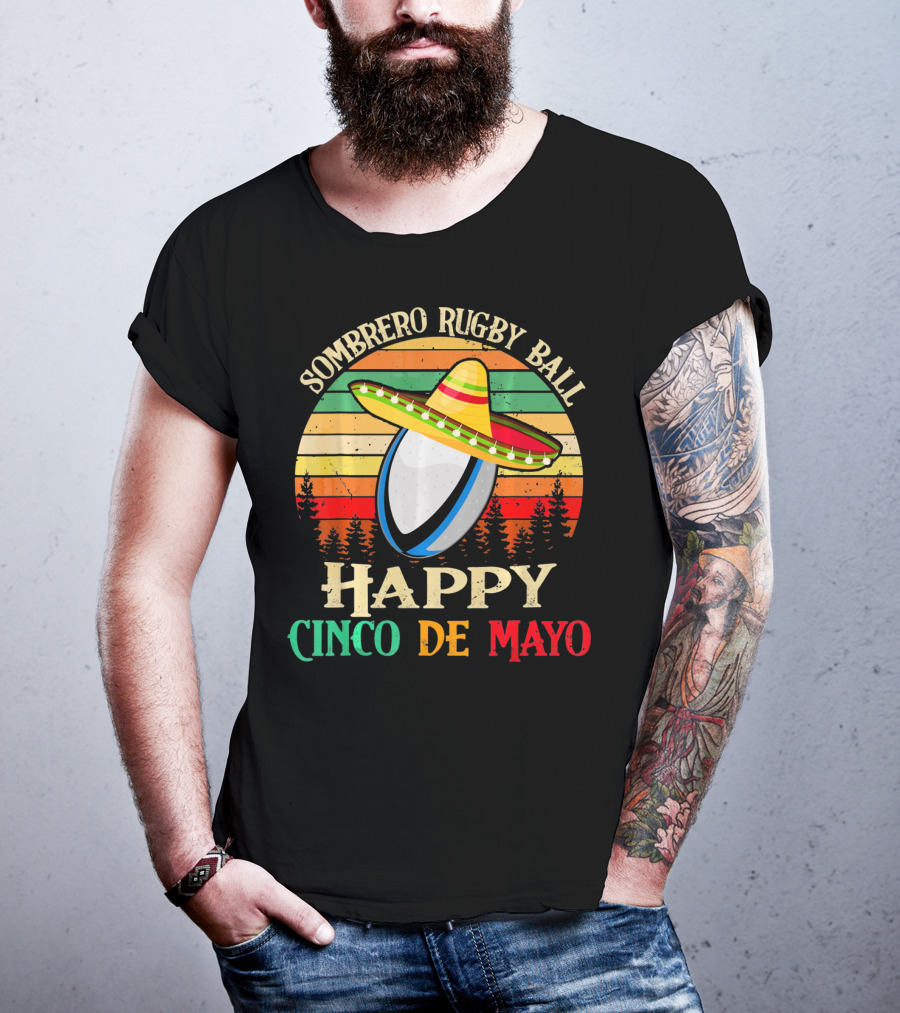 Sombrero Rugby Ball Happy Cinco De Mayo T-Shirt