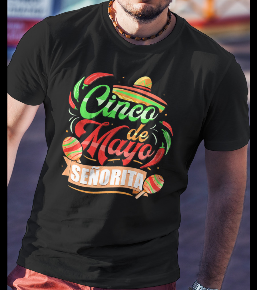 Cinco De Mayo Senorita Sombrero Maracas Chiles T-Shirt