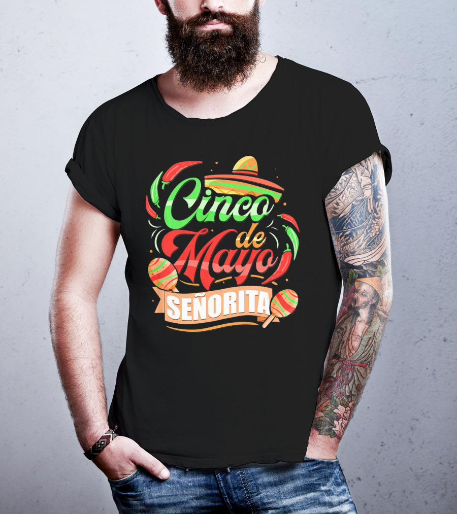 Cinco De Mayo Senorita Sombrero Maracas Chiles T-Shirt