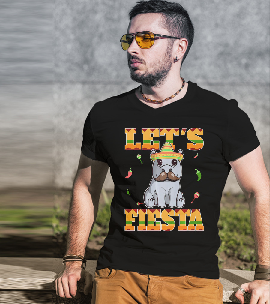 Let's Fiesta Hippopotamus Sombrero Peppers Maracas Cinco De Mayo T-Shirt