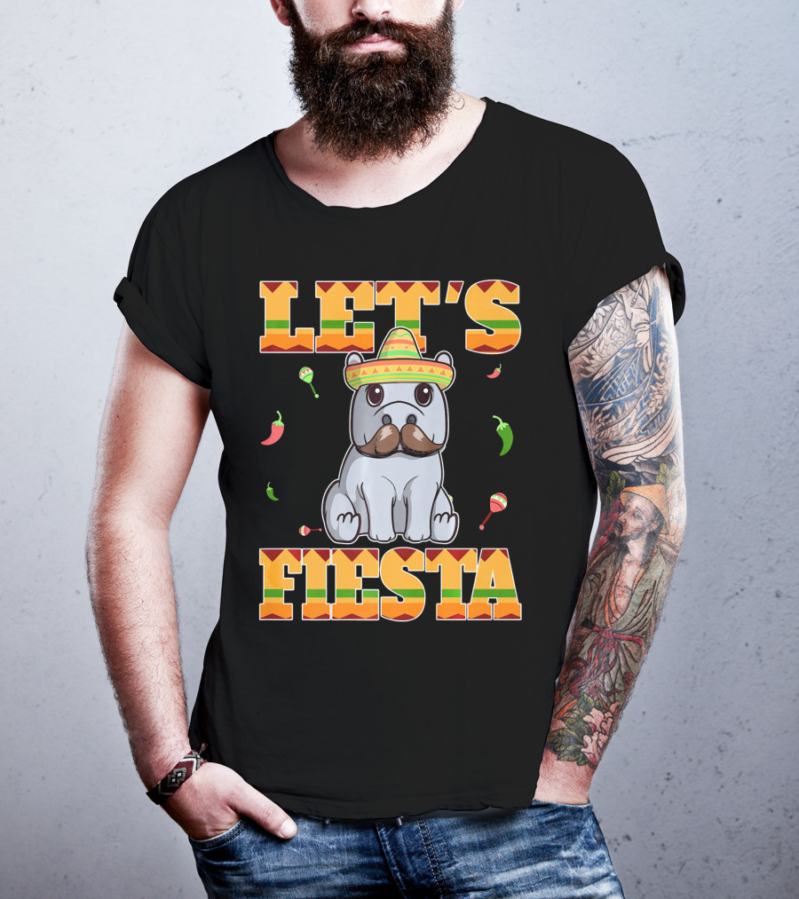 Let's Fiesta Hippopotamus Sombrero Peppers Maracas Cinco De Mayo T-Shirt