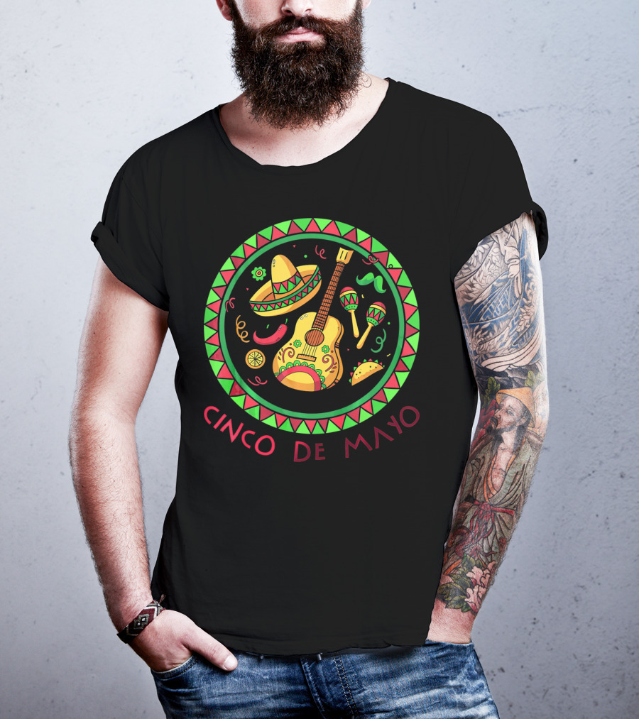Cinco De Mayo Sombrero Guitar And Maracas Fiesta T-Shirt