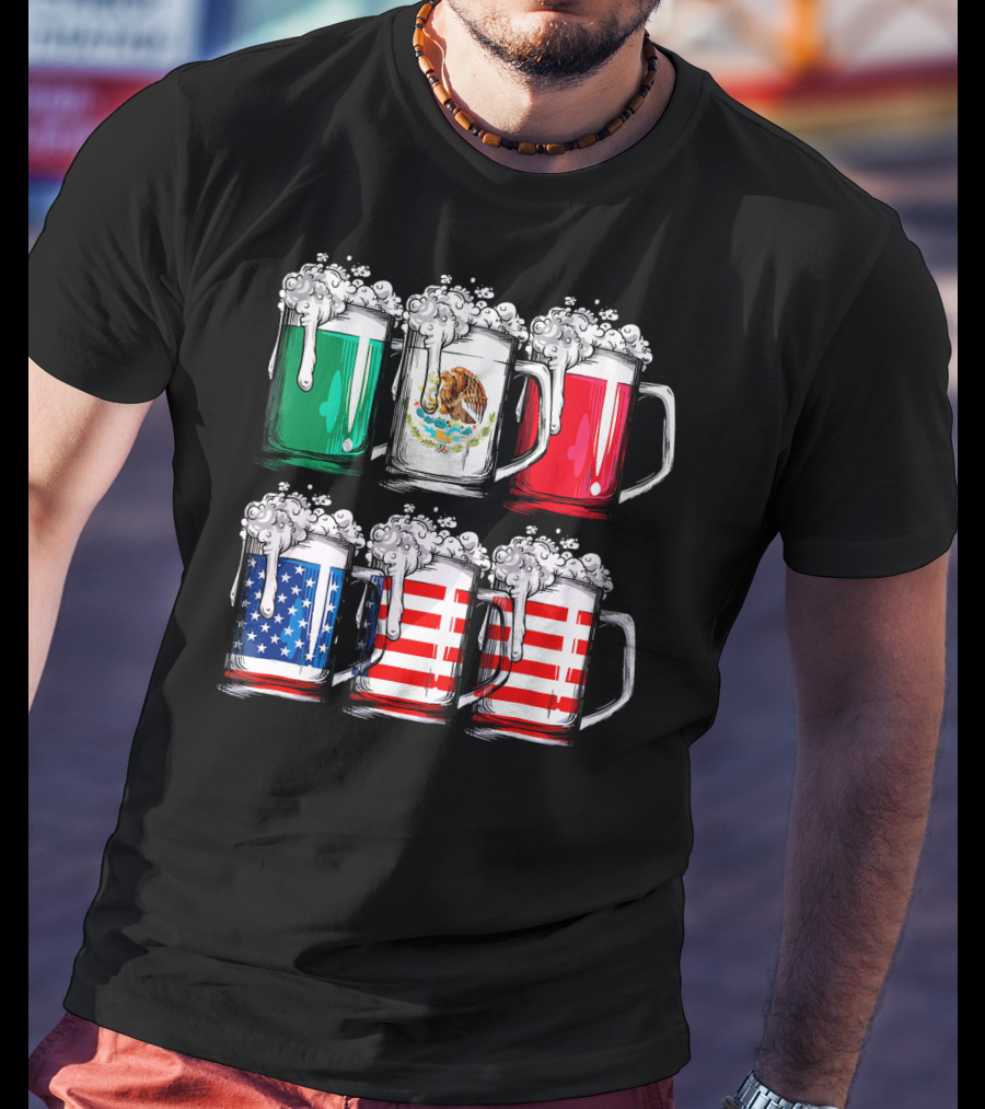 Cinco De Mayo Beer Mexican American Flag Mugs T-Shirt