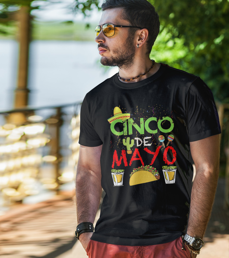 Cinco De Mayo Sombrero Maracas Taco Cactus Drinks Fiesta T-Shirt