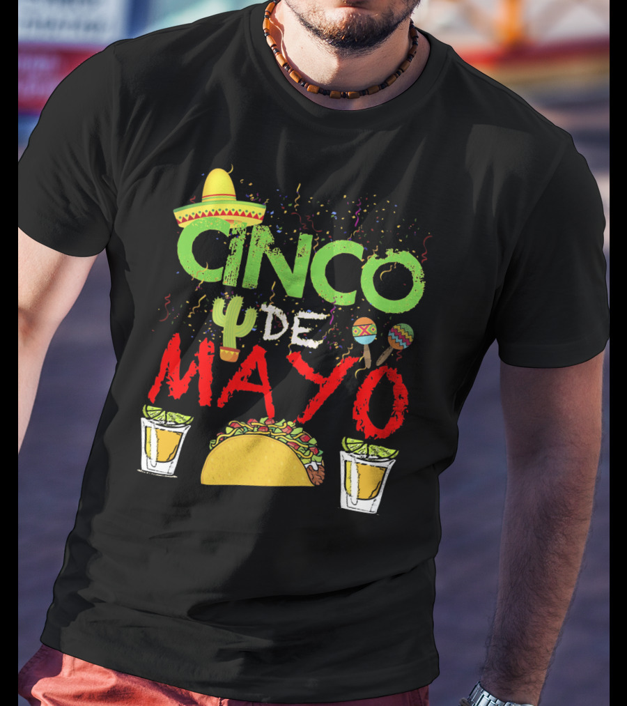 Cinco De Mayo Sombrero Maracas Taco Cactus Drinks Fiesta T-Shirt