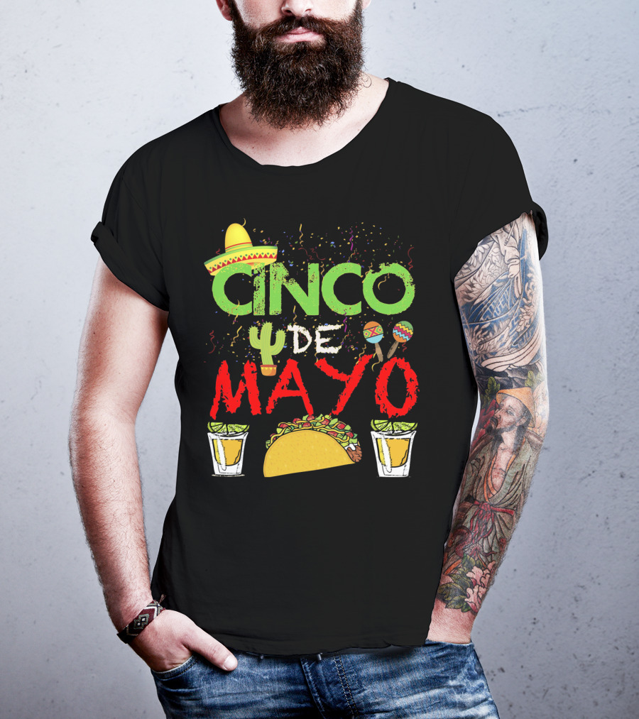 Cinco De Mayo Sombrero Maracas Taco Cactus Drinks Fiesta T-Shirt