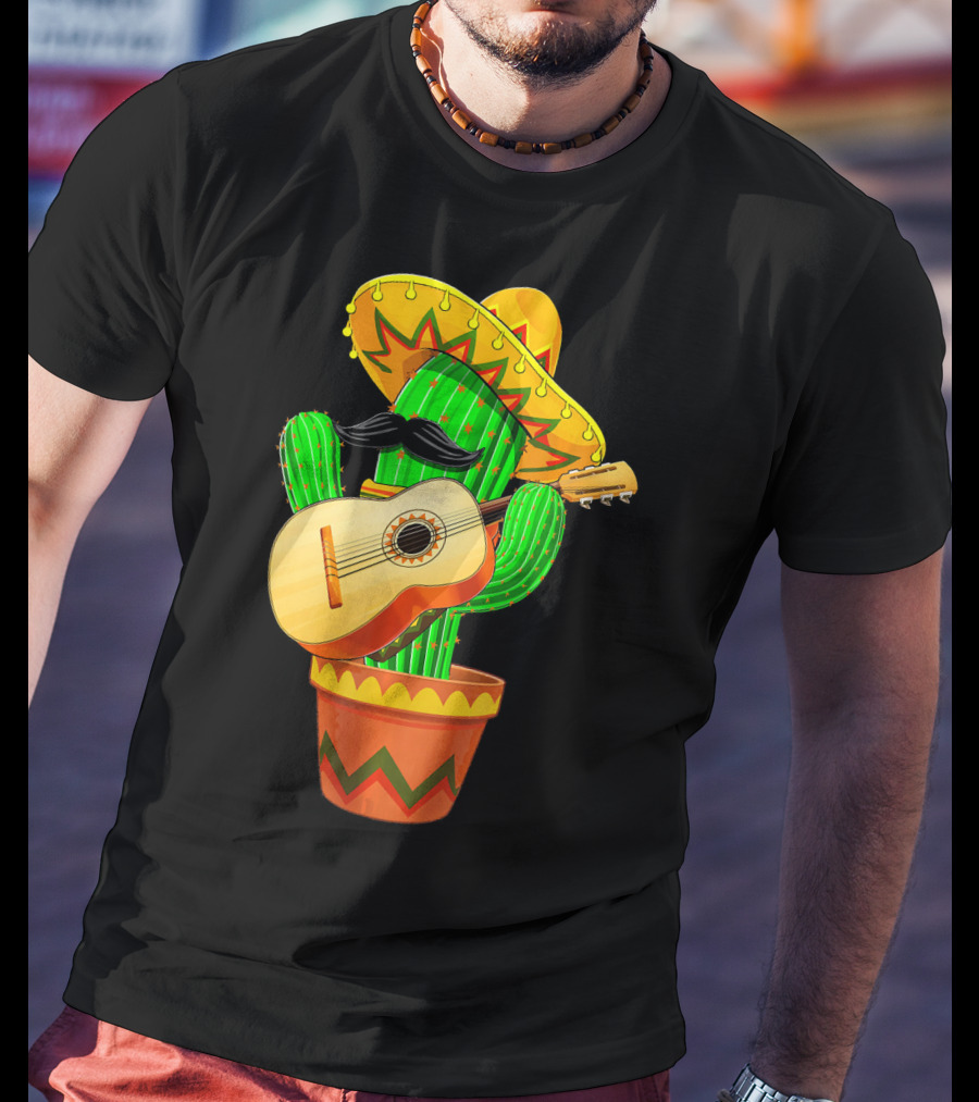 Cinco De Mayo Cactus With Sombrero And Guitar T-Shirt