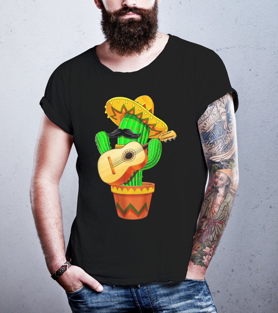 Cinco De Mayo Cactus With Sombrero And Guitar T-Shirt