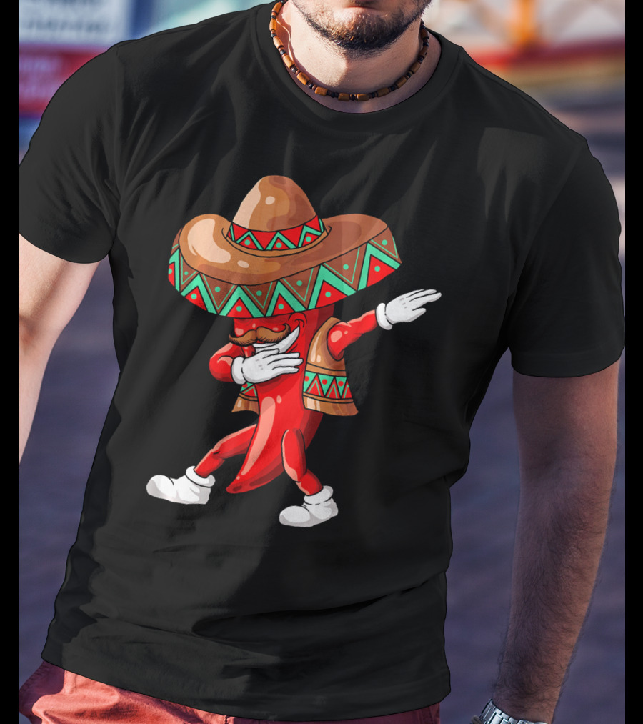 Funny Dabbing Cinco De Mayo Chili Pepper With Sombrero T-Shirt
