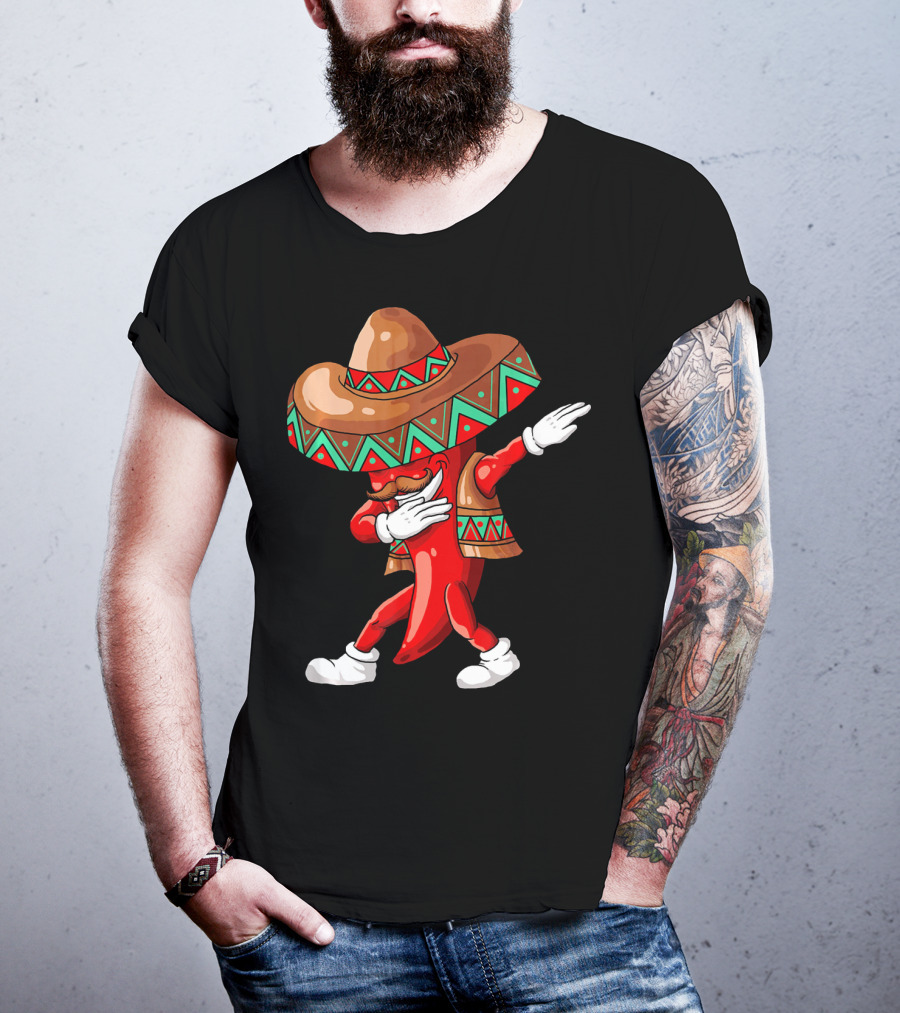 Funny Dabbing Cinco De Mayo Chili Pepper With Sombrero T-Shirt