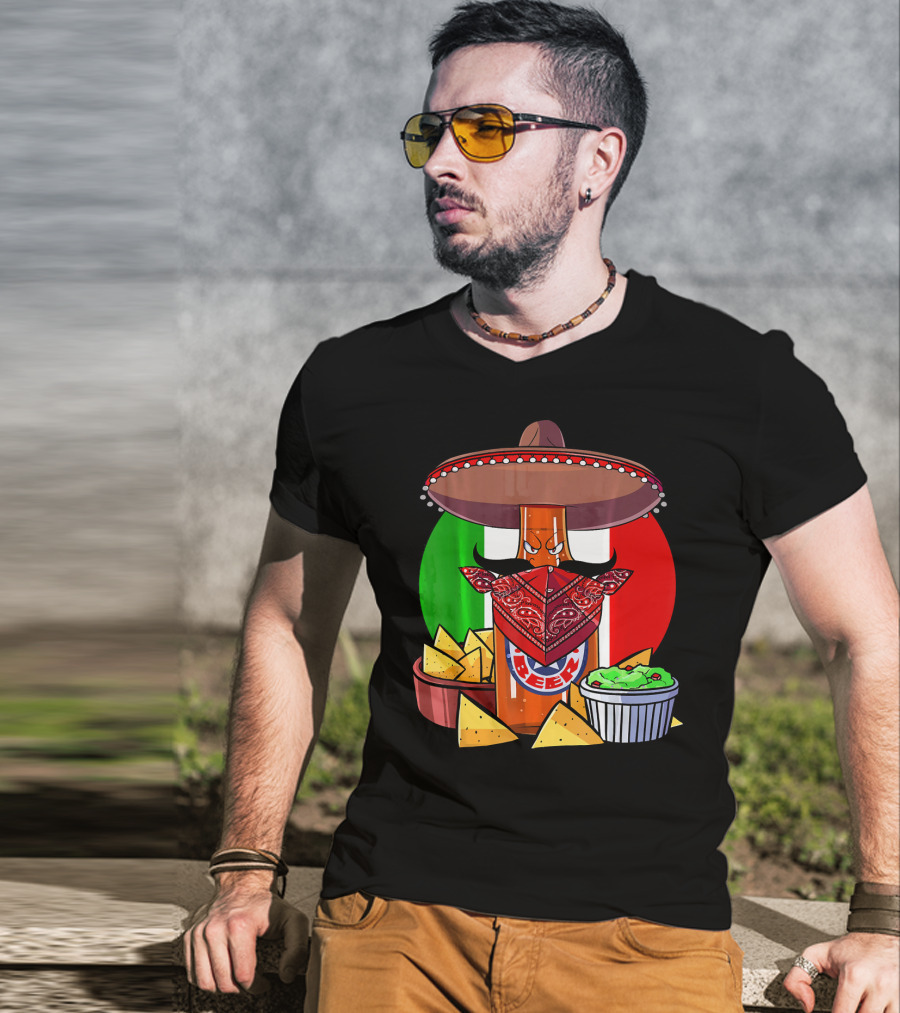 Funny Cinco De Mayo Beer Bottle With Sombrero And Guacamole Fiesta Napkin Bandana T-Shirt