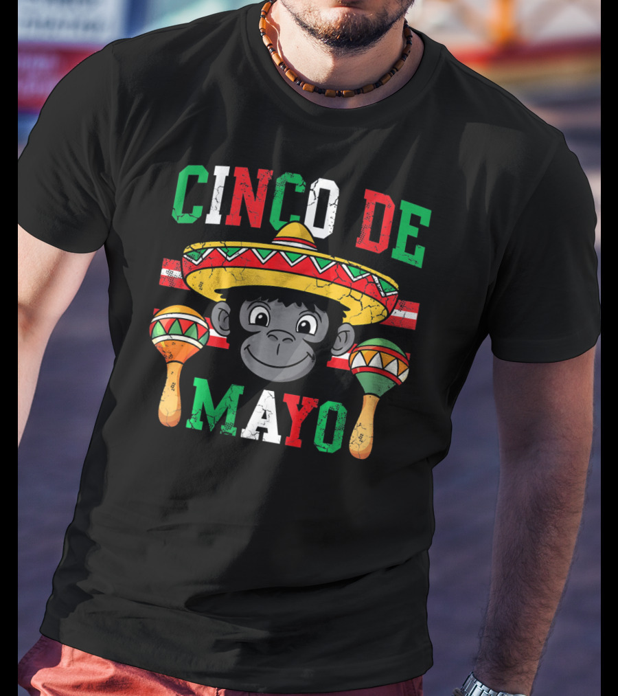 Cinco De Mayo Monkey Sombrero Maracas T-Shirt