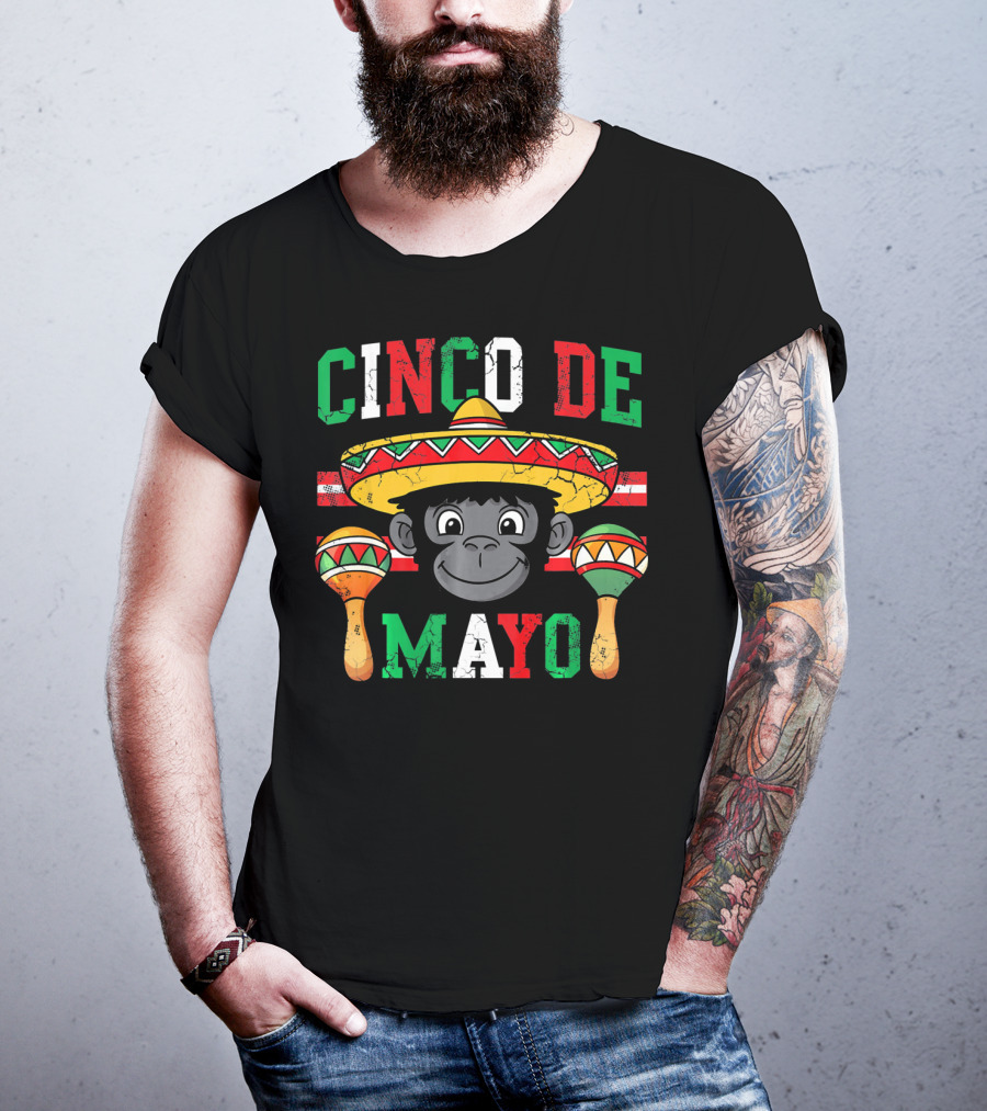Cinco De Mayo Monkey Sombrero Maracas T-Shirt