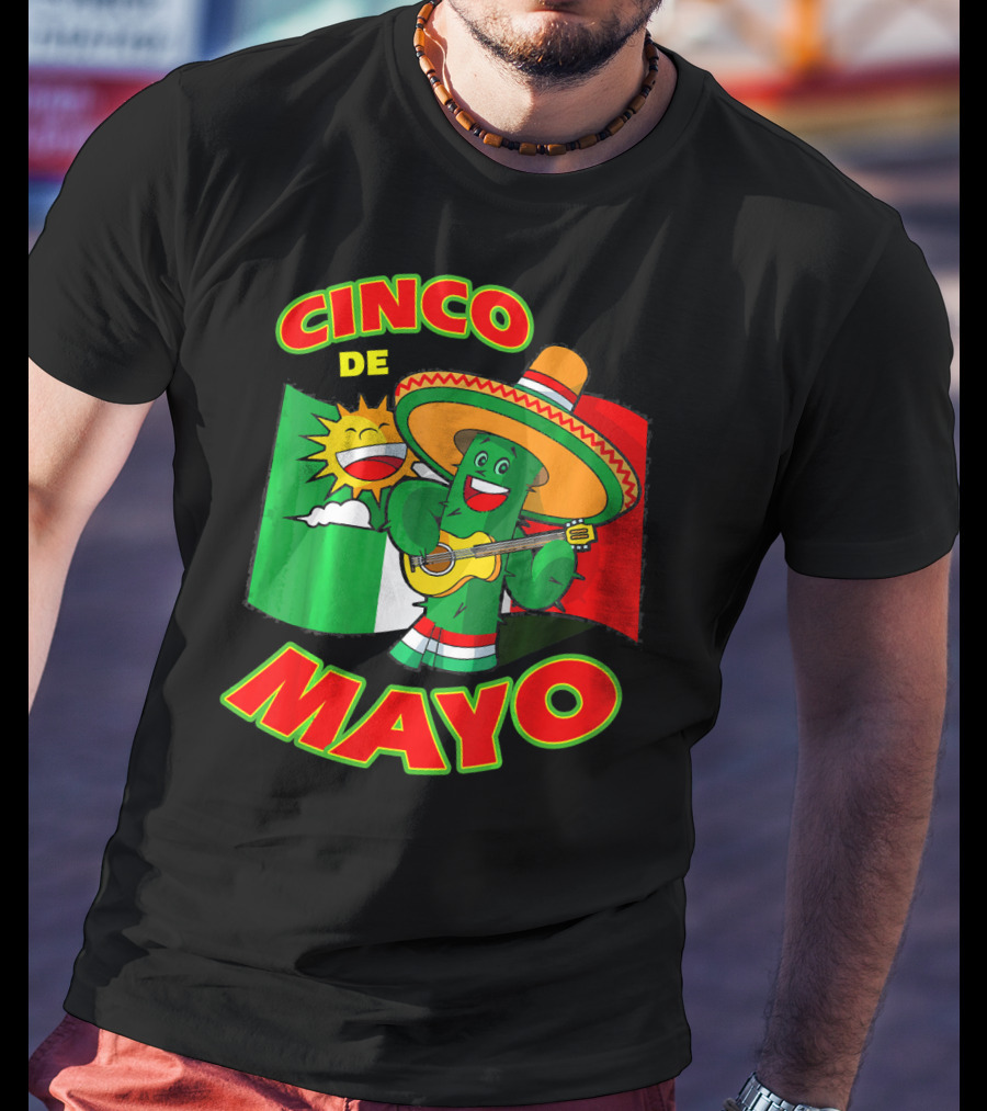 Cinco De Mayo Fiesta Cactus Sombrero Guitar Mexican Flag T-Shirt