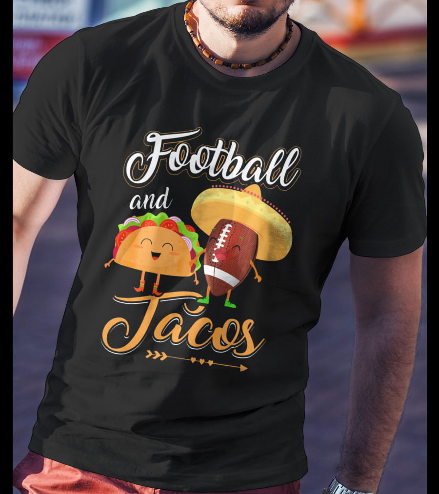 Football And Tacos Cute Cartoon Characters T-Shirt