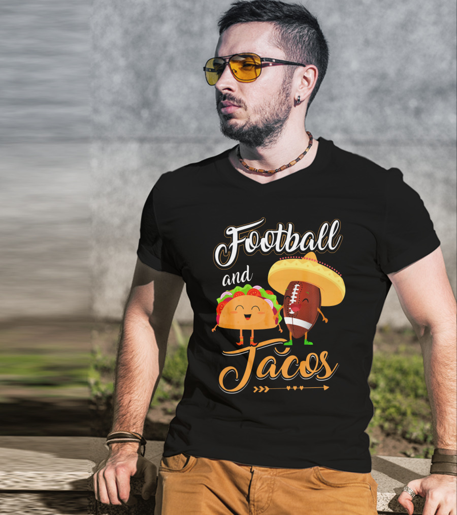 Football And Tacos Cute Cartoon Characters T-Shirt