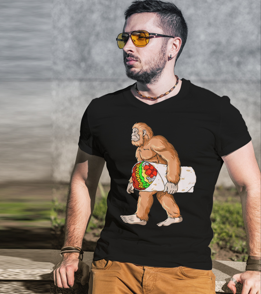 Bigfoot Carrying Burrito Sasquatch Cinco De Mayo T-Shirt