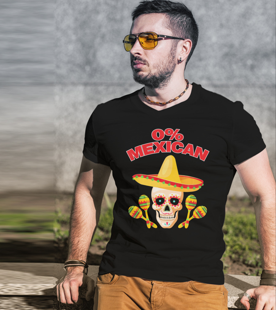 0% Mexican Sombrero Skull With Colorful Maracas For Cinco De Mayo Party T-Shirt