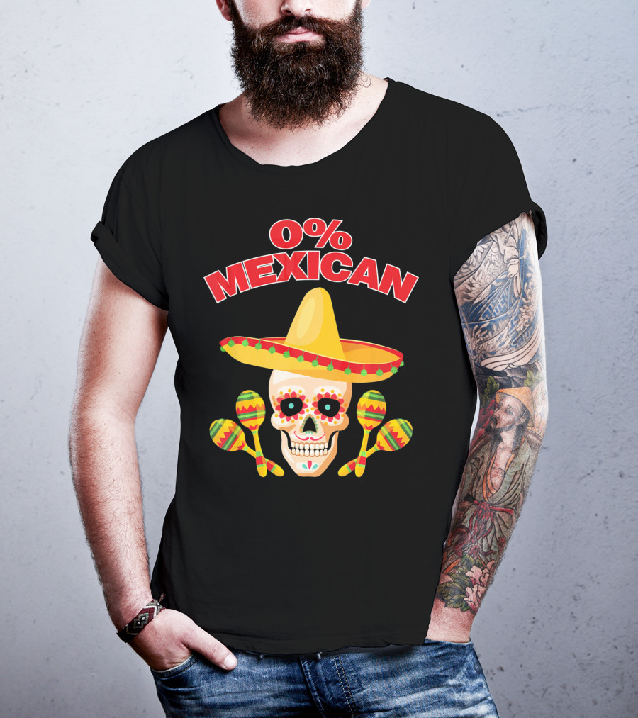 0% Mexican Sombrero Skull With Colorful Maracas For Cinco De Mayo Party T-Shirt