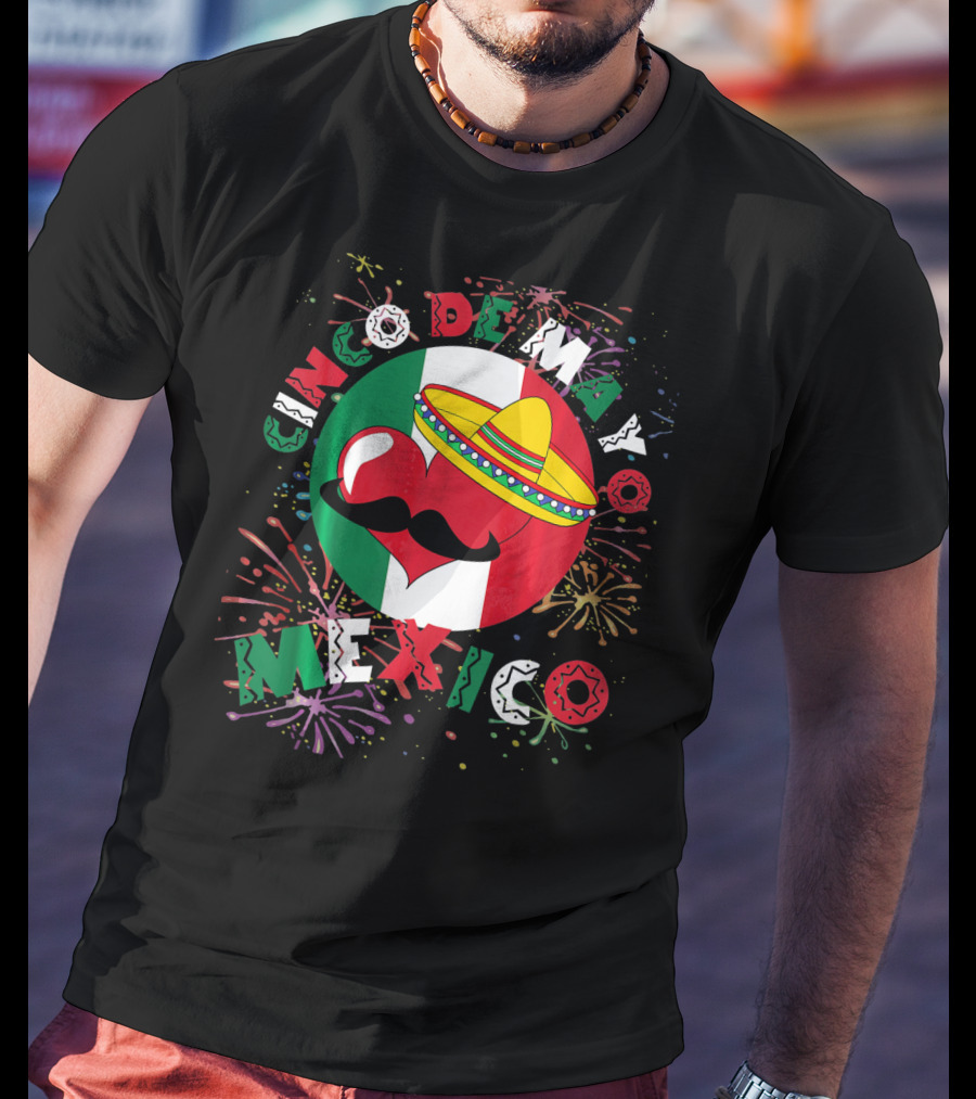 Cinco De Mayo Mexico Celebration Heart Sombrero Fireworks T-Shirt