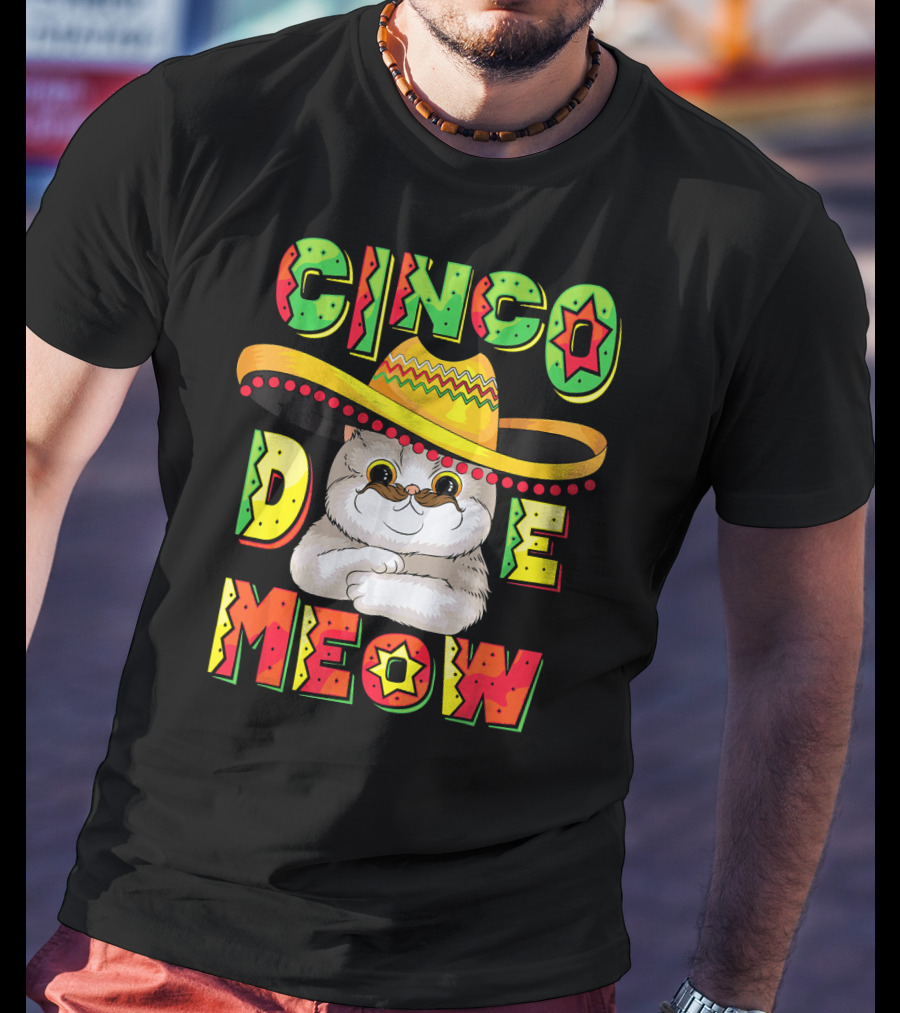 Cinco De Meow Funny Cat With Sombrero Celebrating Mayo T-Shirt