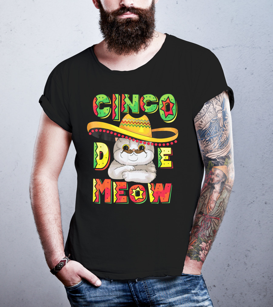 Cinco De Meow Funny Cat With Sombrero Celebrating Mayo T-Shirt