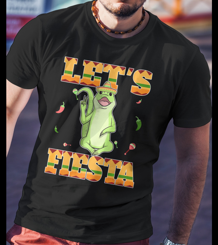 Let's Fiesta Lizard Sombrero Maracas Peppers Cinco De Mayo Mexican T-Shirt